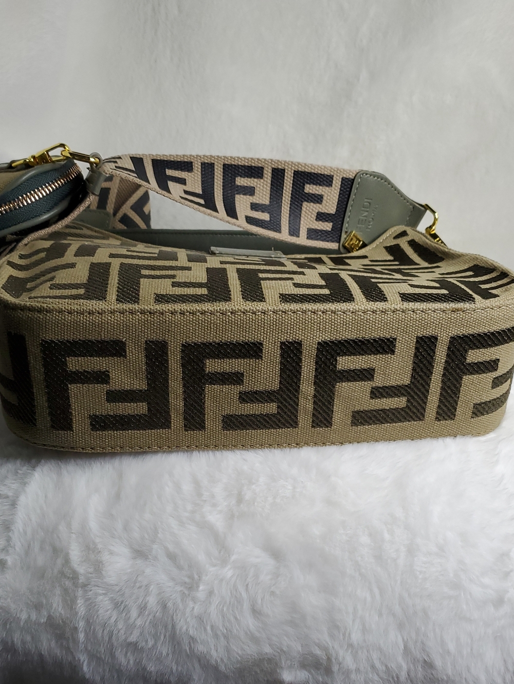 Beige & Brown Monogram Canvas Messenger Bag with Gray Strap - Picture 14 of 16